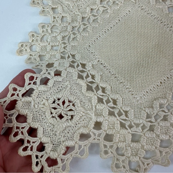 Vintage Cream Color Chic Lace Table Runner with Hardanger Embroidery - Picture 6 of 11